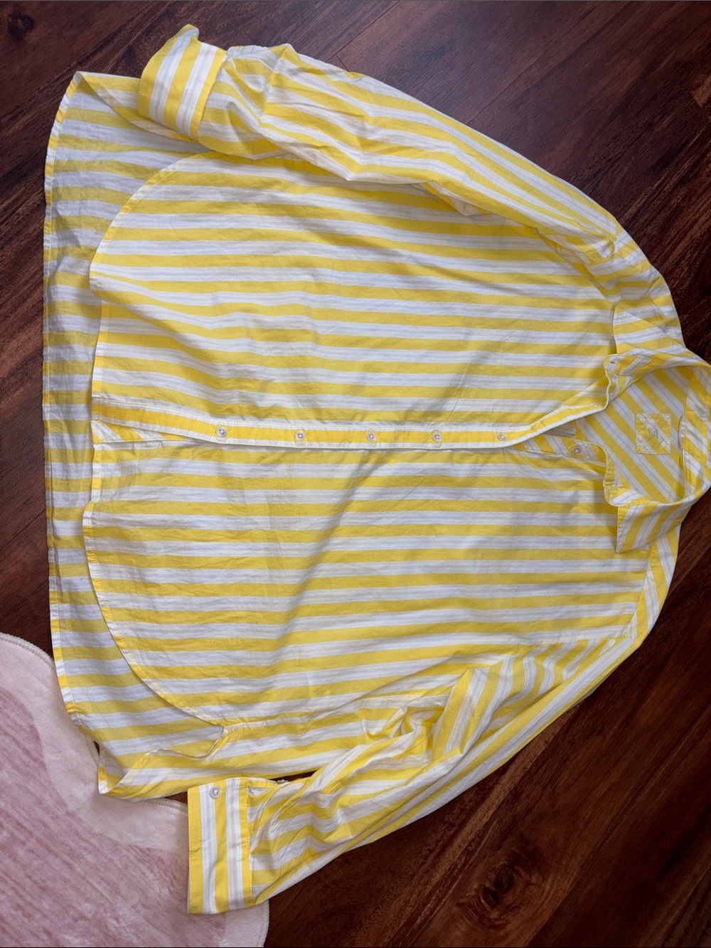 aerie Yellow and White Striped Button-Down Shirt